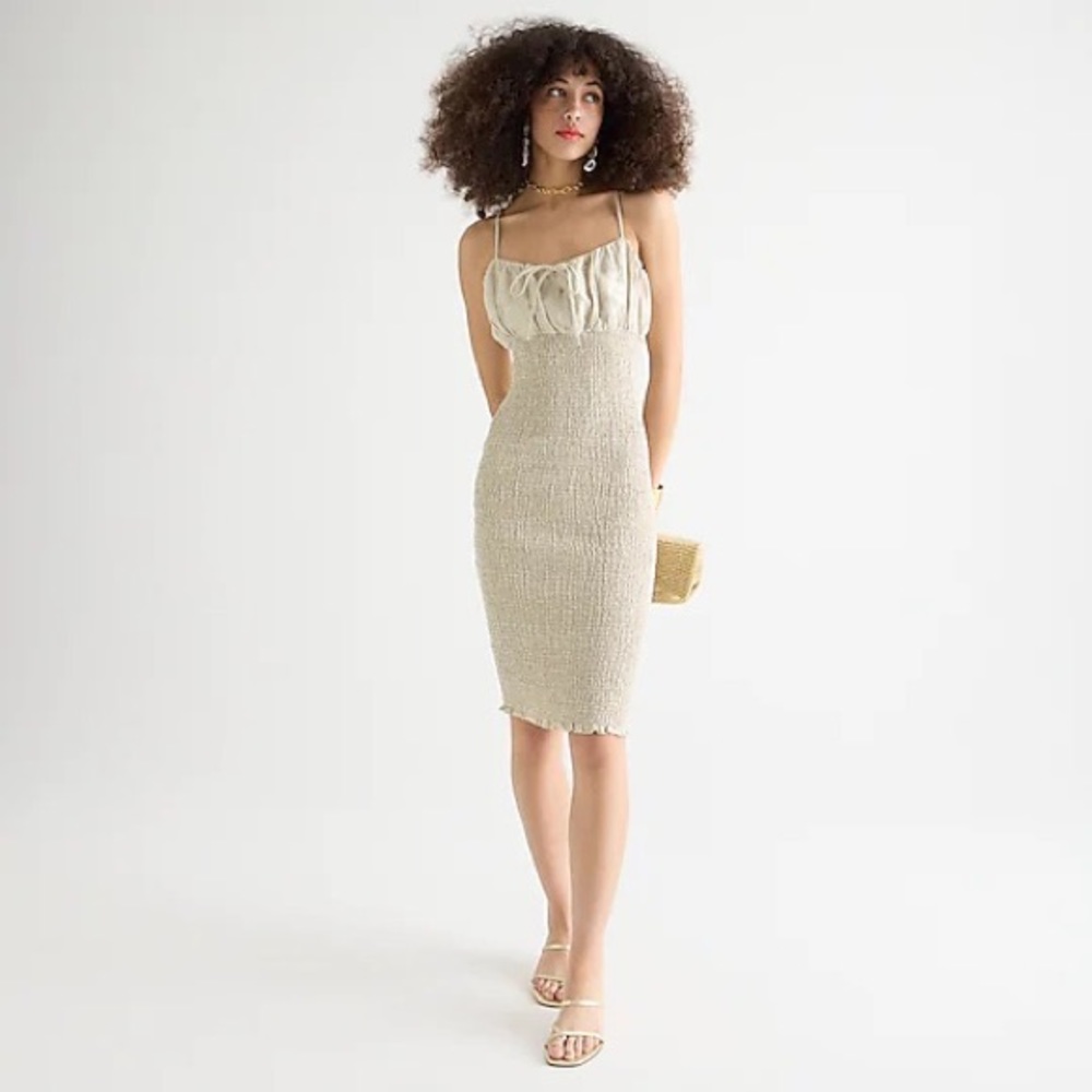 NWT J.Crew Smocked Linen Dress - Black - 4 Tall